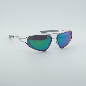 NIKE VEIL EV24048 043 Sunglasses Silver Geometric Frame, Green Mirror Lenses